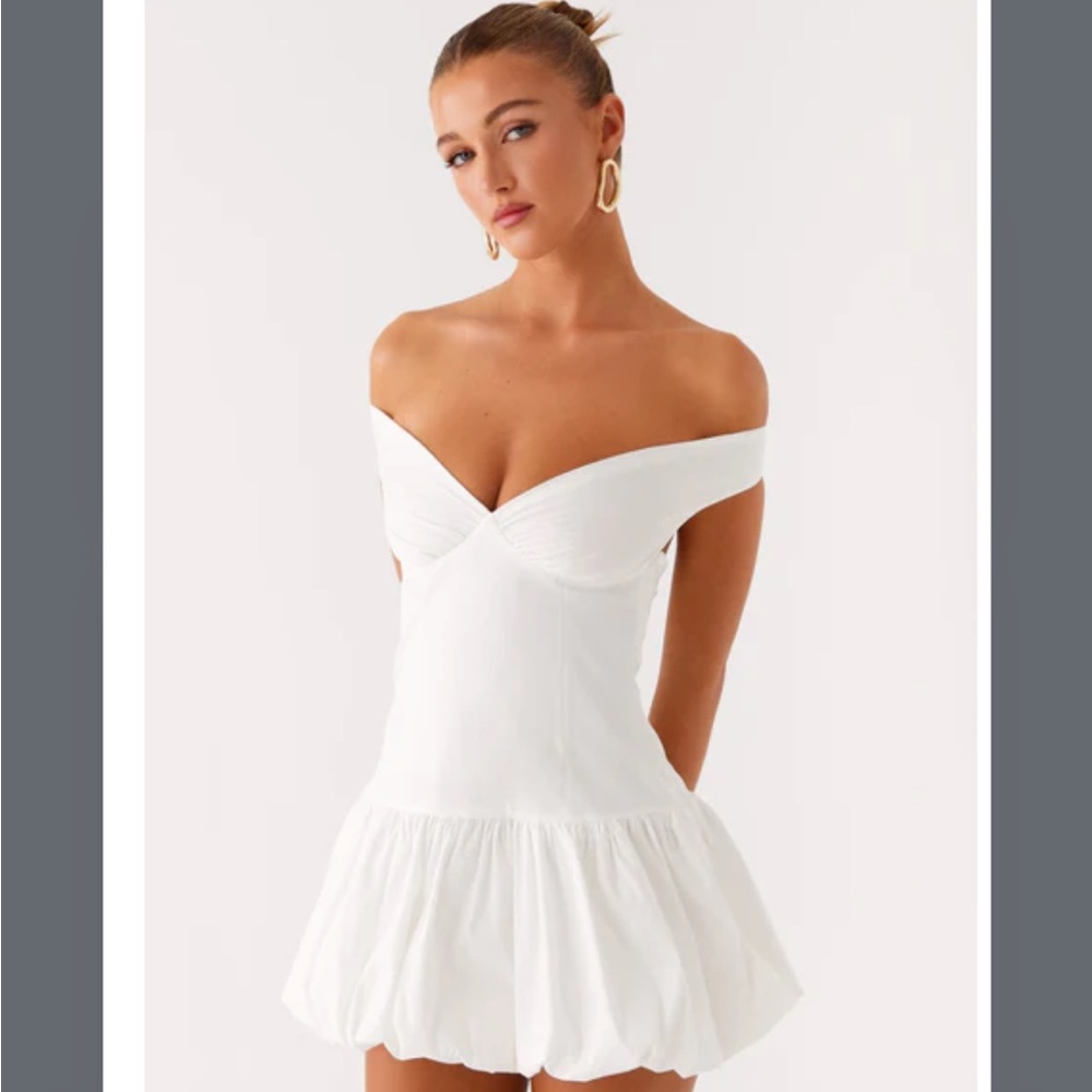 Peppermayo White Pleated Off-Shoulder Cocktail Dress